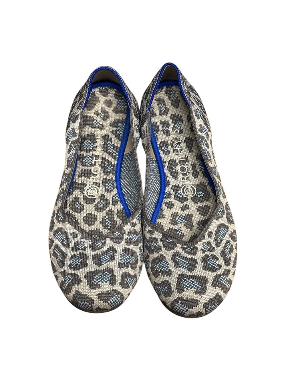 Rothy's Blue and Gray Leopard Knit Slip-On Ballet Flats Retired
